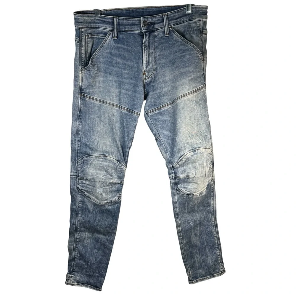 G Star Raw 5620 3D Super Slim Zip Knee Light Wash Faded Blue Jeans W33 L30